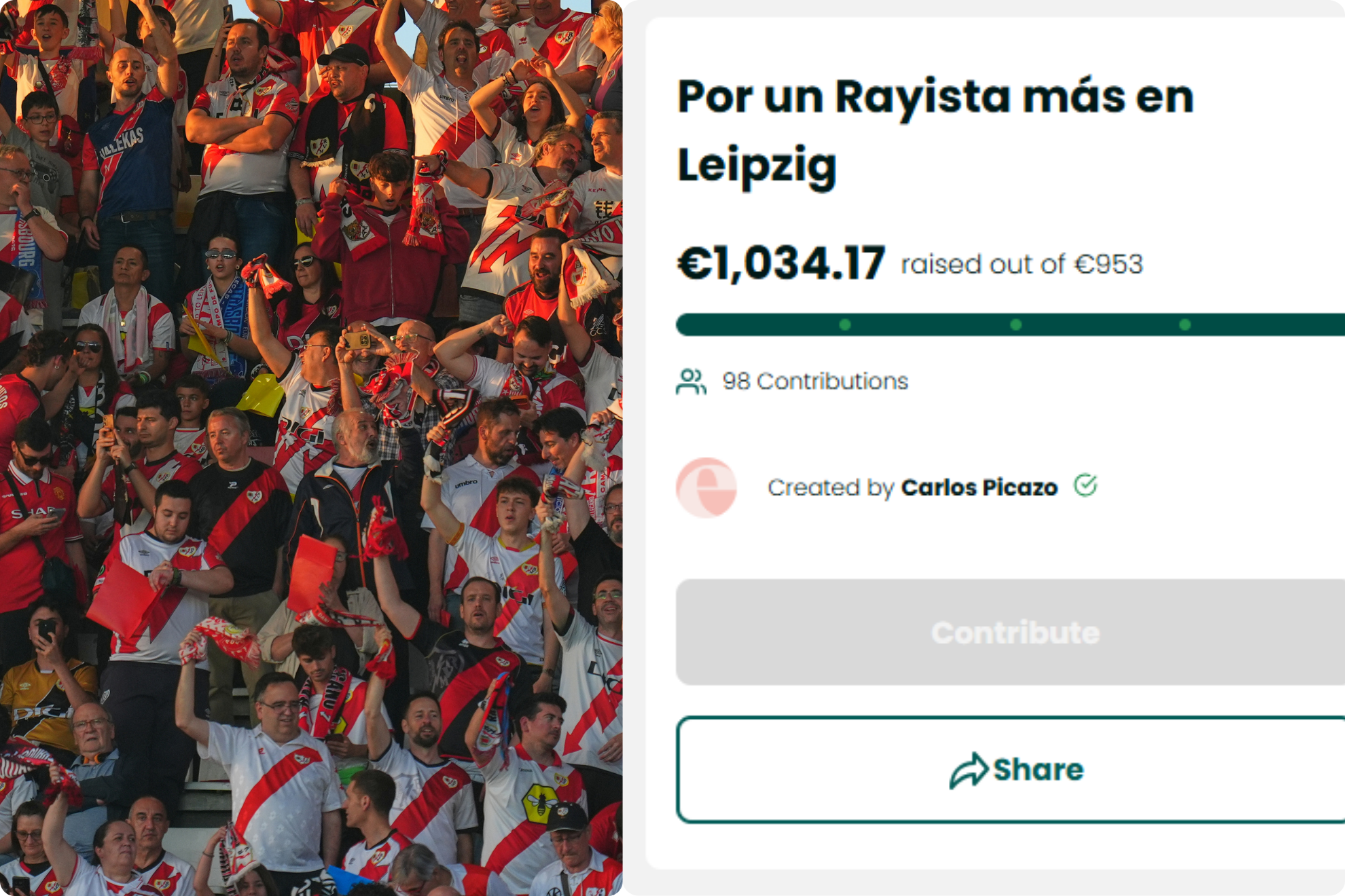 El rayismo realizó un crowfunding para pagar el vuelo de un aficionado.