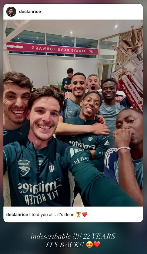 Declan Rice's three words at the Arsenal champion's party: "I told you"