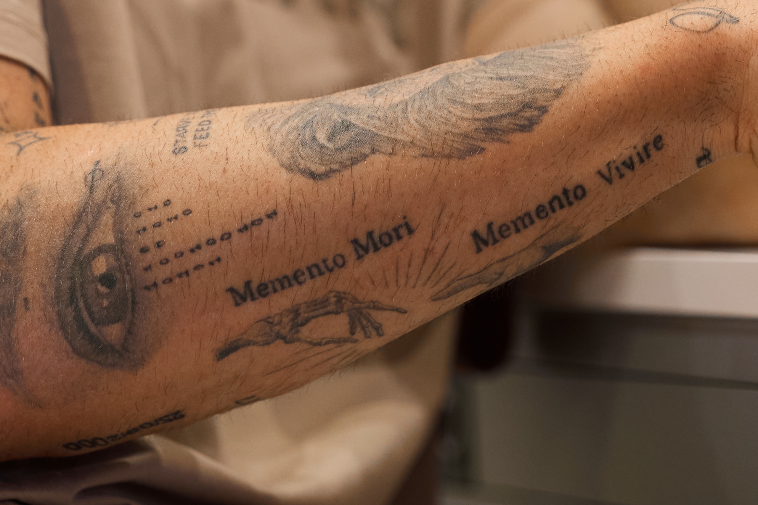 Detalle de los tatuajes que lleva Yeray en uno de sus brazos.
