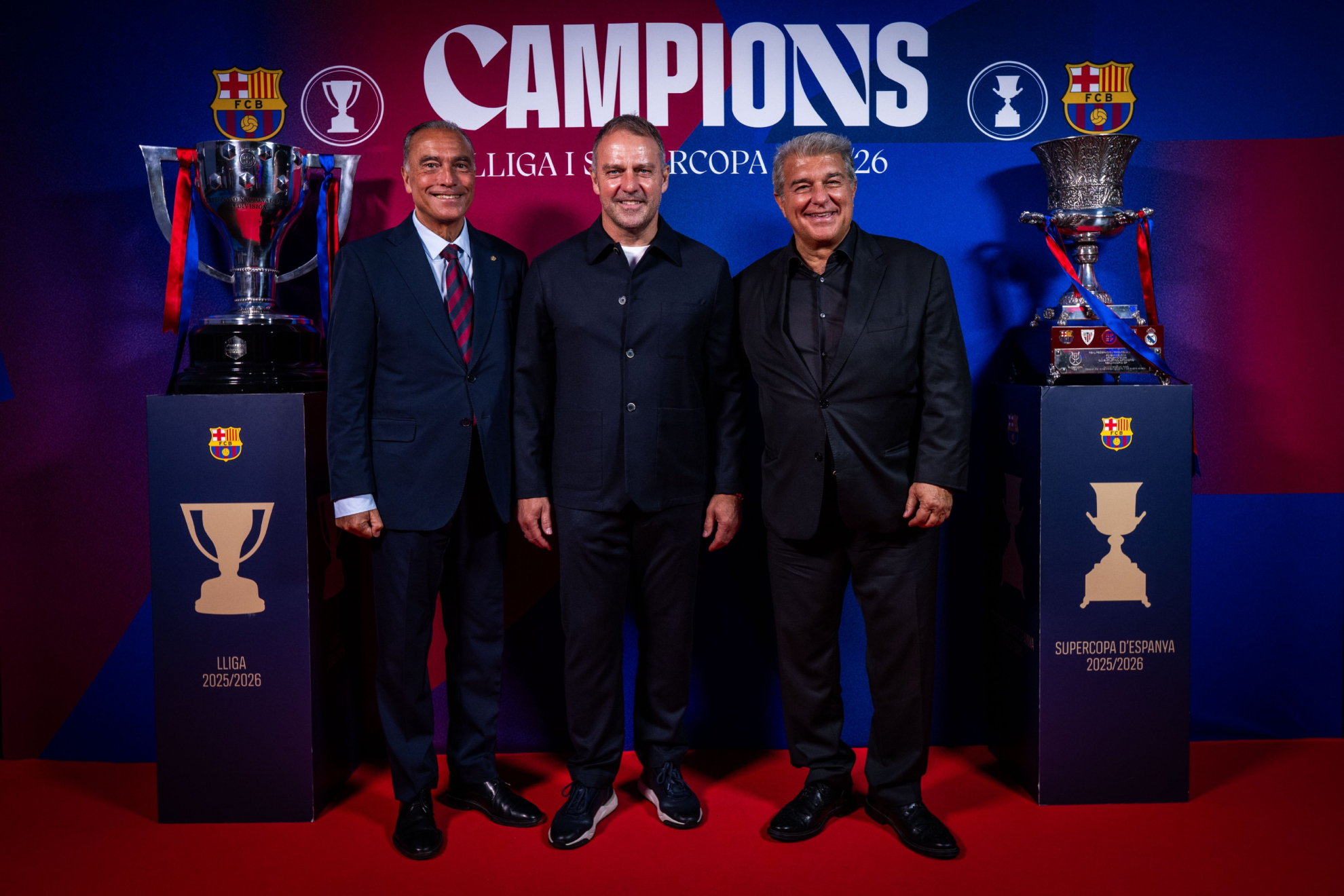 Laporta, Flick y Yuste.