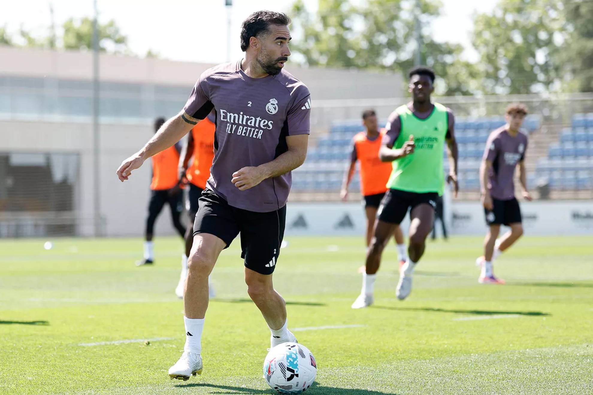 Carvajal durante su último entrenamiento en Valdebebas.