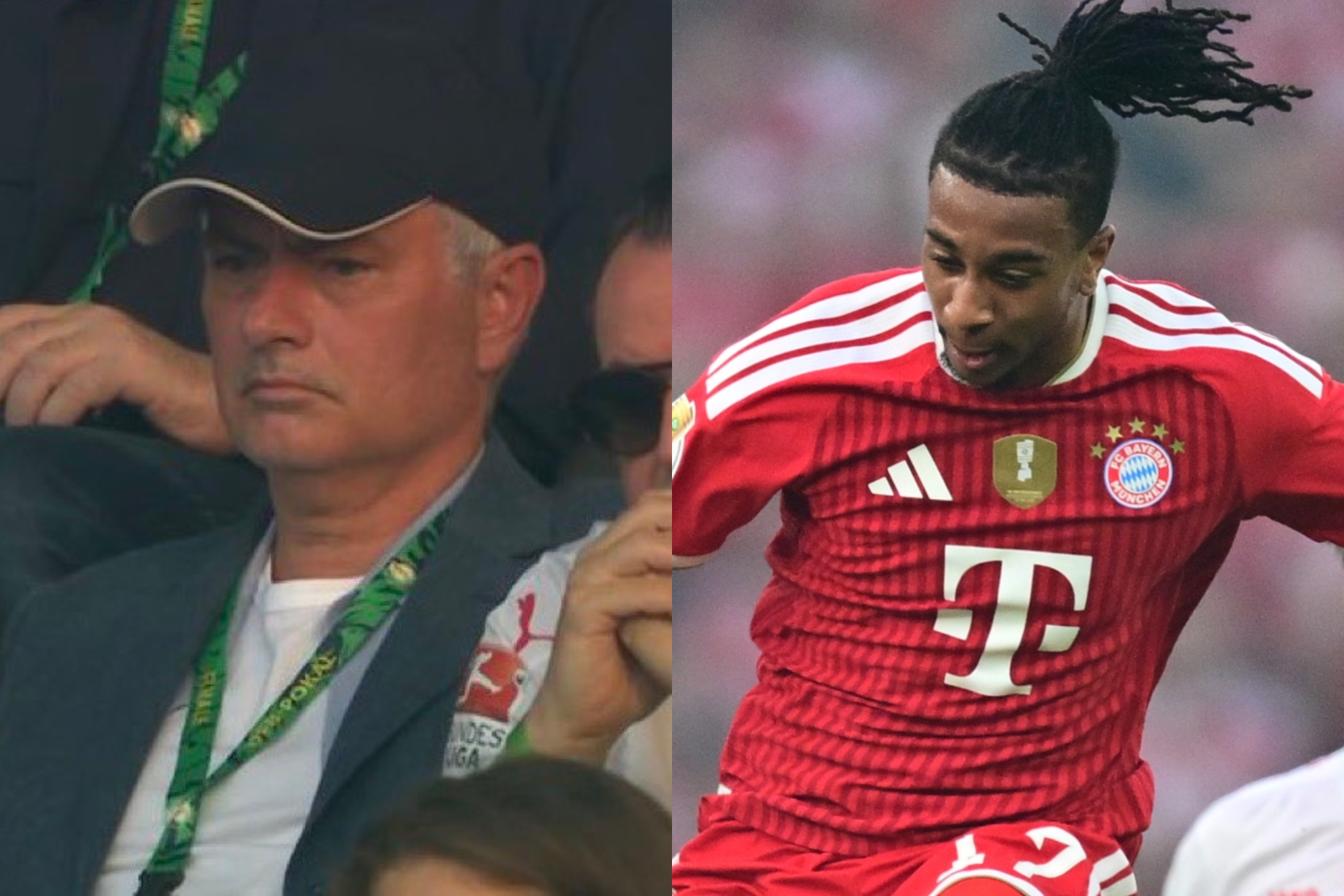 Mourinho, viendo el partido, y Olise, disputándolo.
