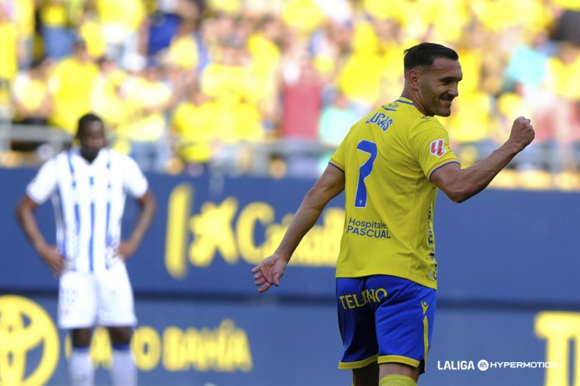 Lucas Pérez celebra el gol que le marcó al Leganés.