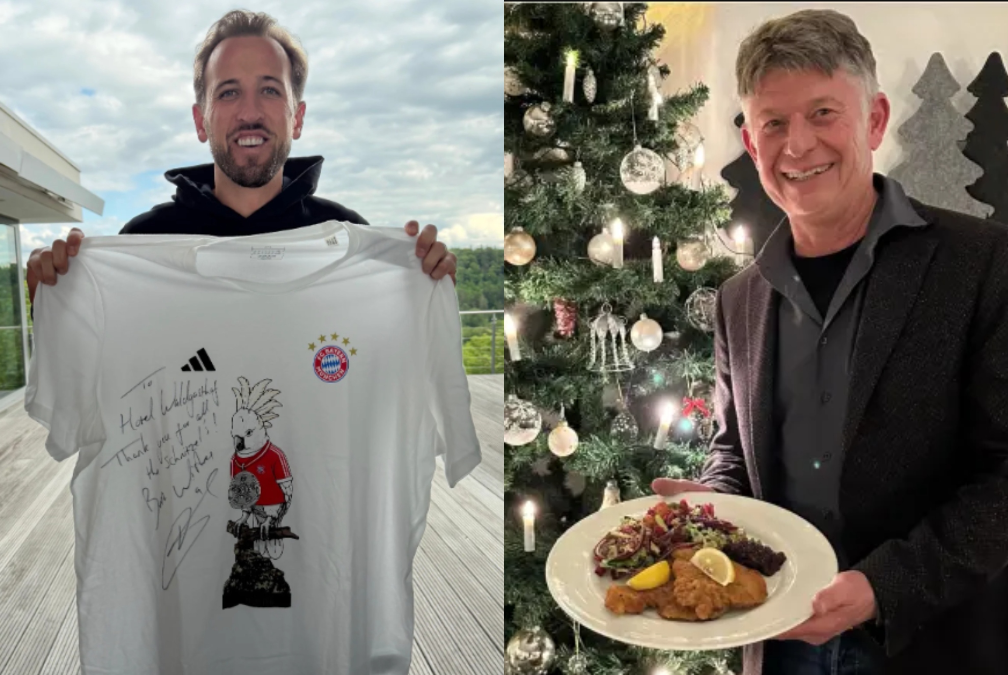 A la izquierda, Kane, con la camiseta que le regaló a Stefan Kastner, a la derecha, autor de los 'Schnitzel'.