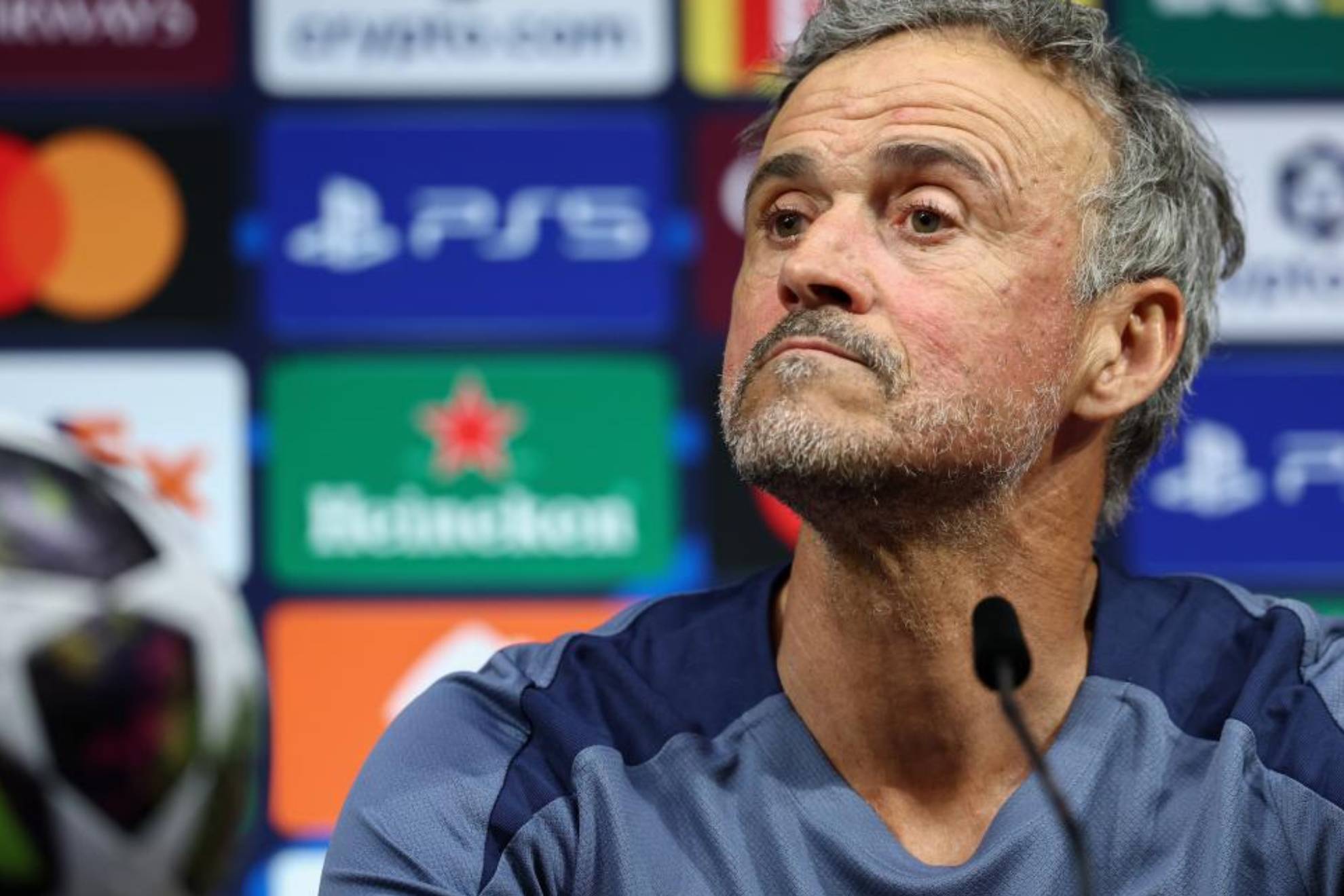 Luis Enrique, en la sala de prensa del Puskas Arena.