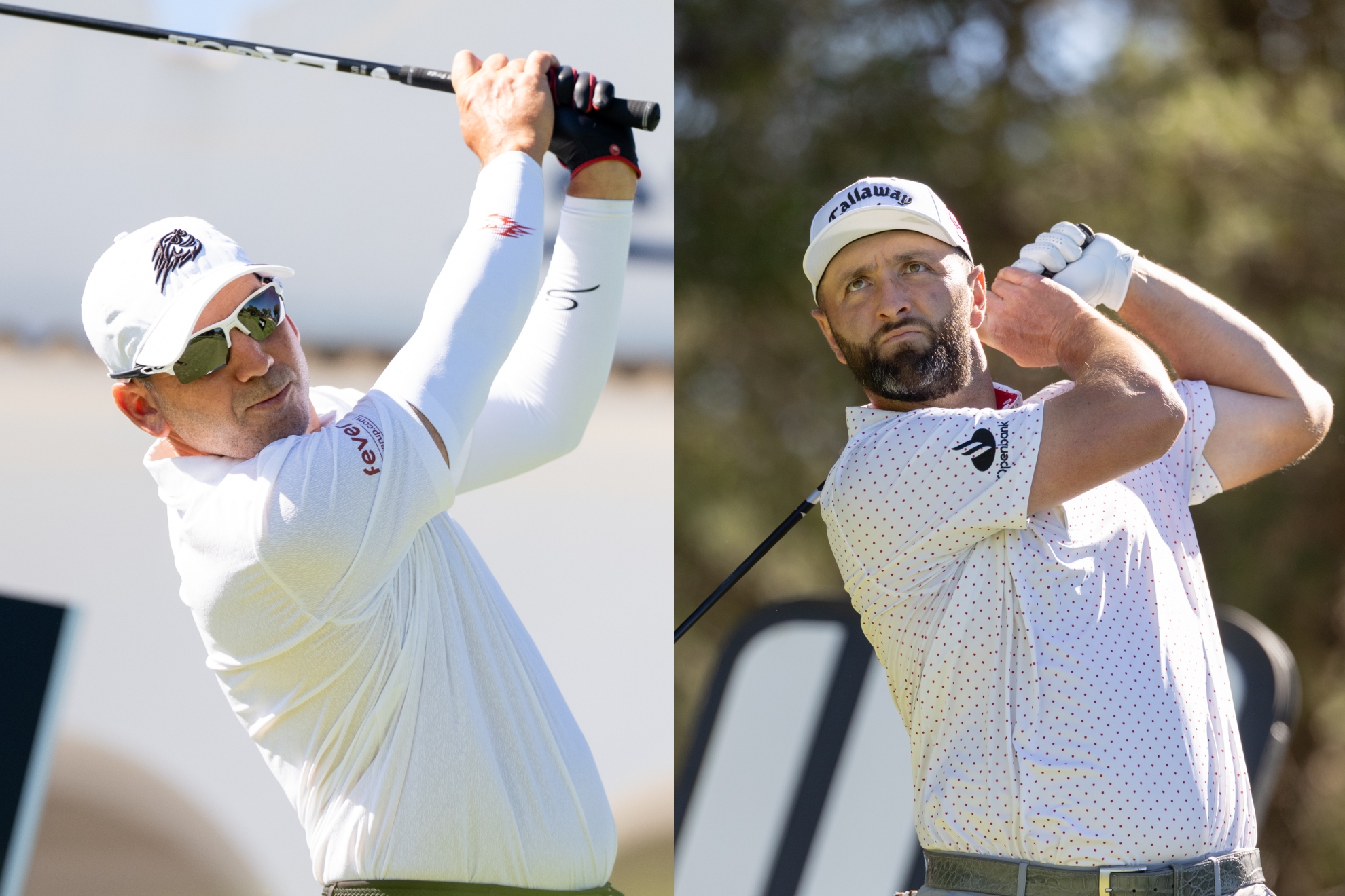 Sergio García y Jon Rahm durante el Proam esta mañana.