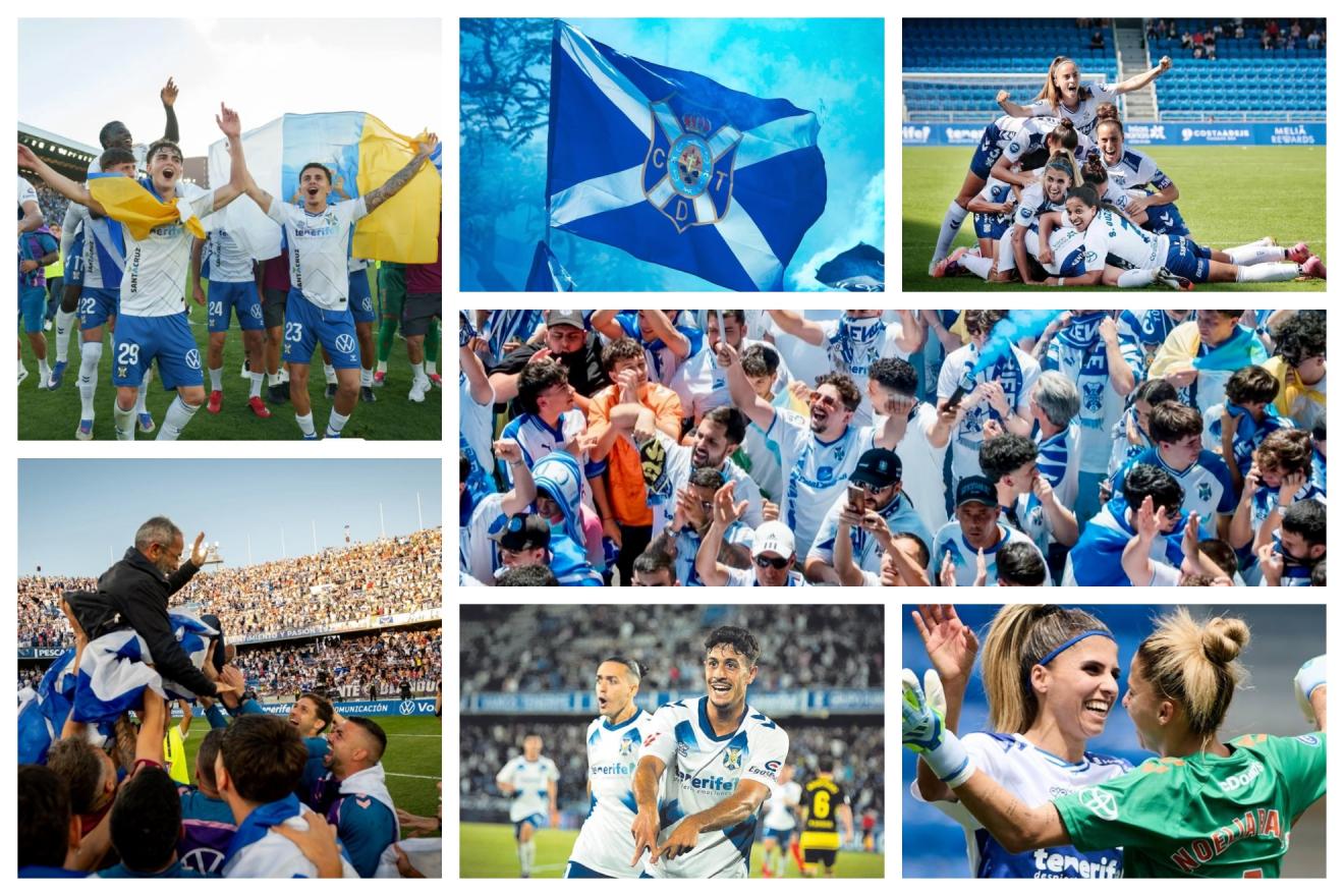 Mosaico conmemorativo de una temporada histórica para el fútbol tinerfeño.
