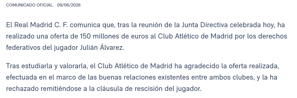 Official statement from Real Madrid.