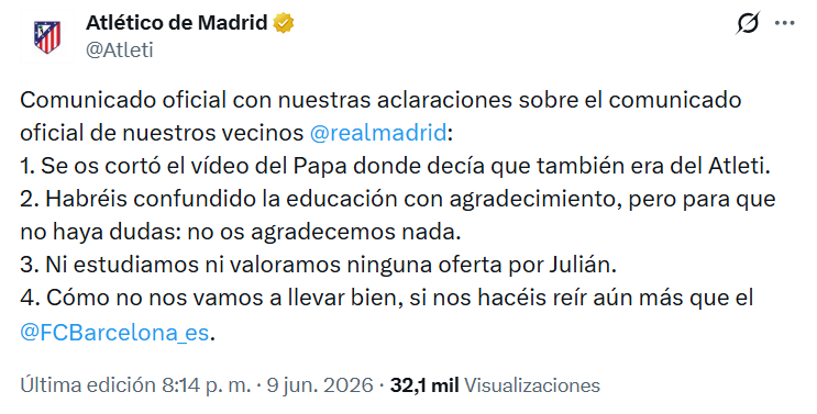 The second tweet from Atlético.