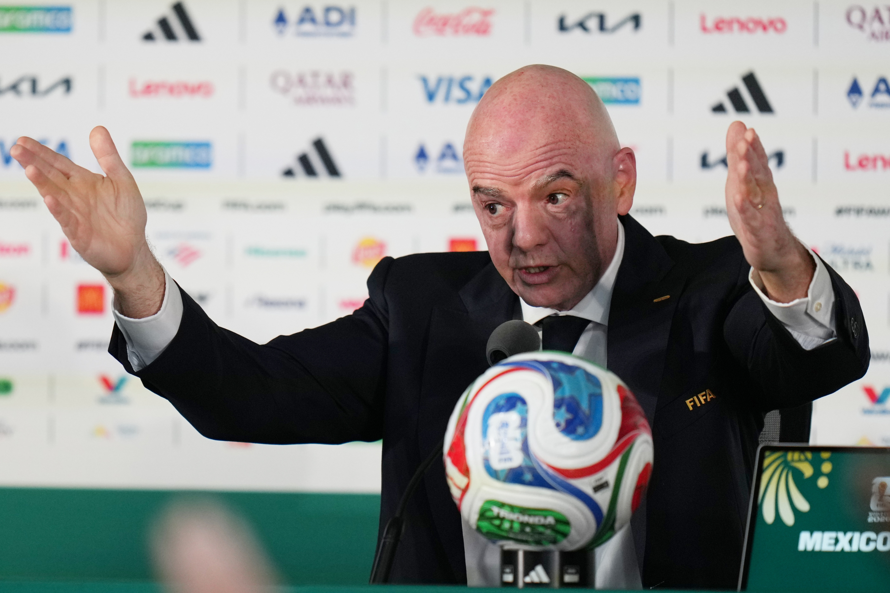 FIFA President Gianni Infantino during a press conference. (AP Photo/Eduardo Verdugo)