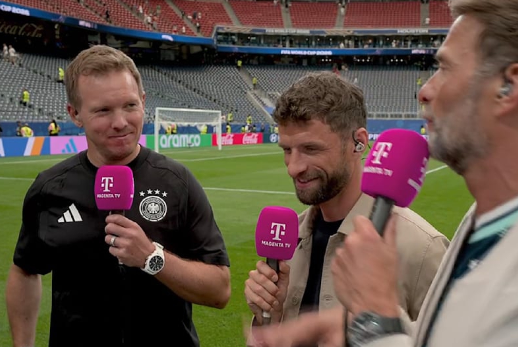 Julian Nagelsmann, junto a Thomas Müller y Jürgen Klopp.