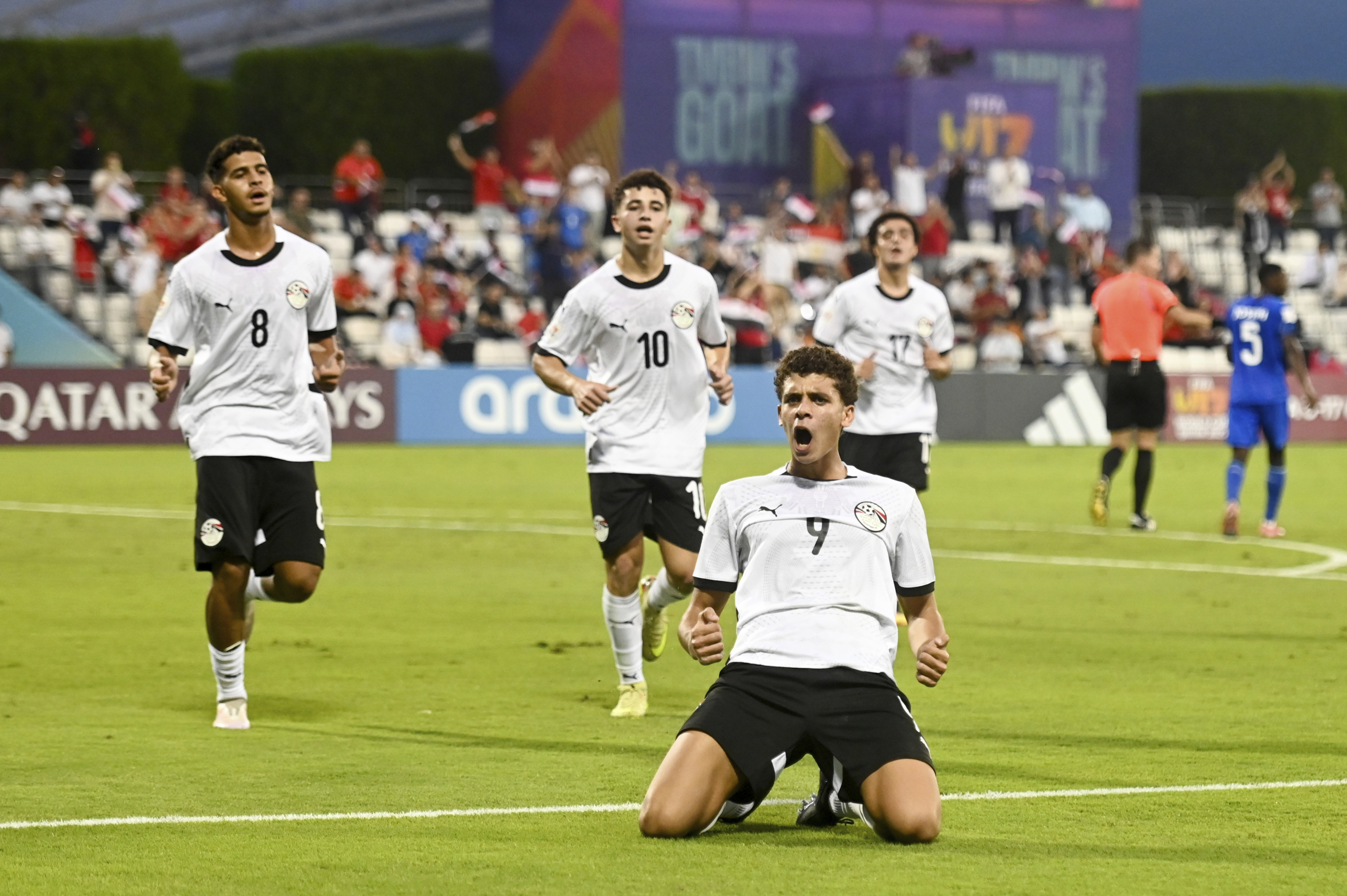 Hanza Abdelkarim celebrates a goal at the U17 World Cup