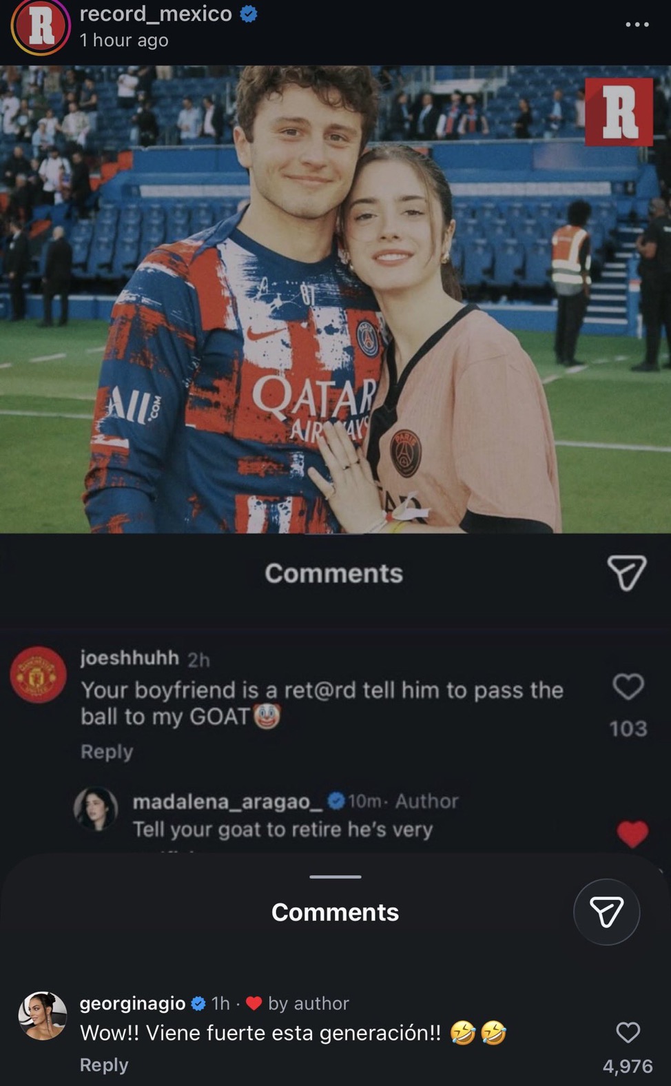 El comentario de Georgina en un post de Récord.