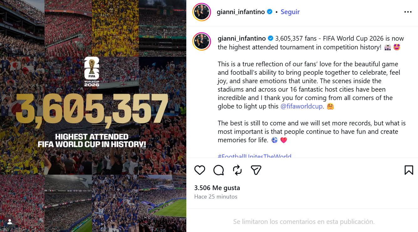 Infantino's post on his Instagram account.