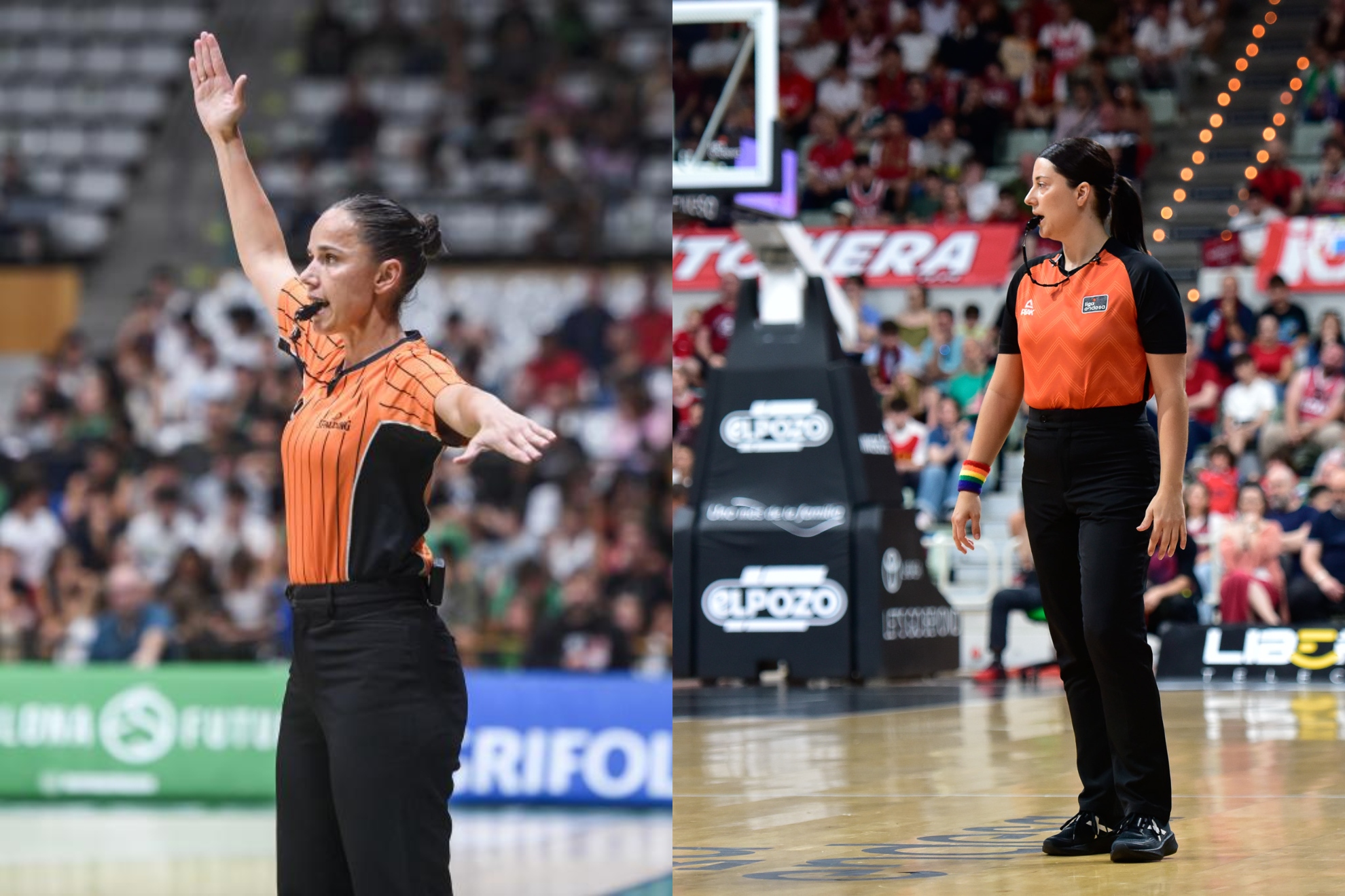 Esperanza Mendoza y Ariadna Chueca, durante un partido en la Liga Endesa. ACB PHOTO