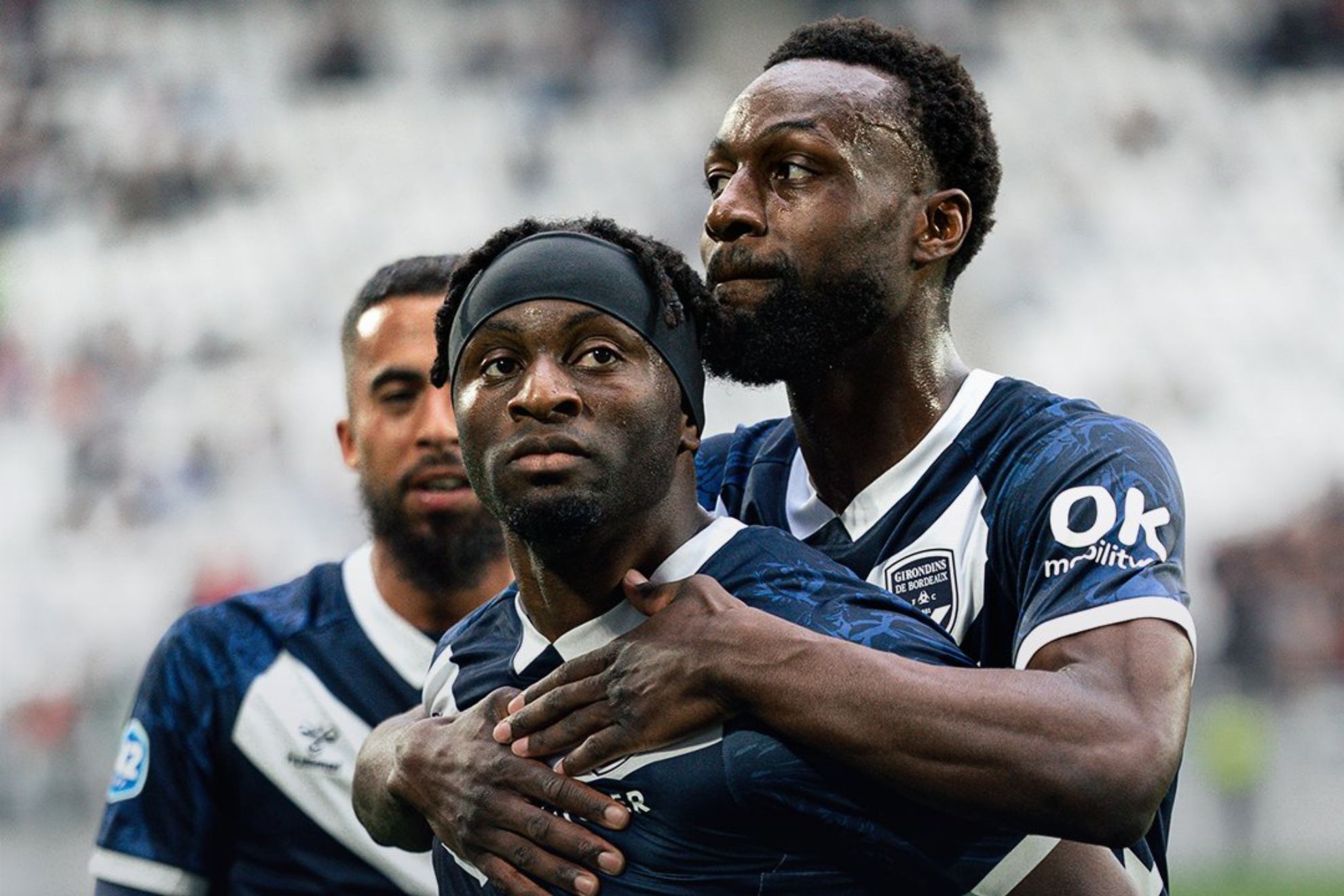 Los jugadores del Girondins de Burdeos celebran un gol GIRONDINS DE BURDEOS