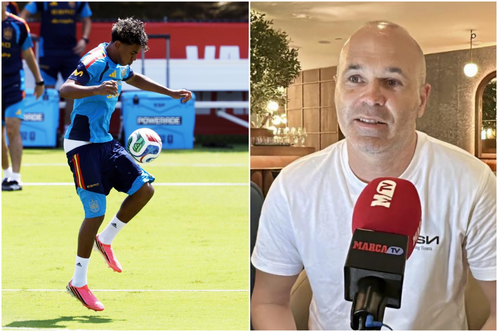 Un montaje con una imagen de Lamine y otra de Iniesta.