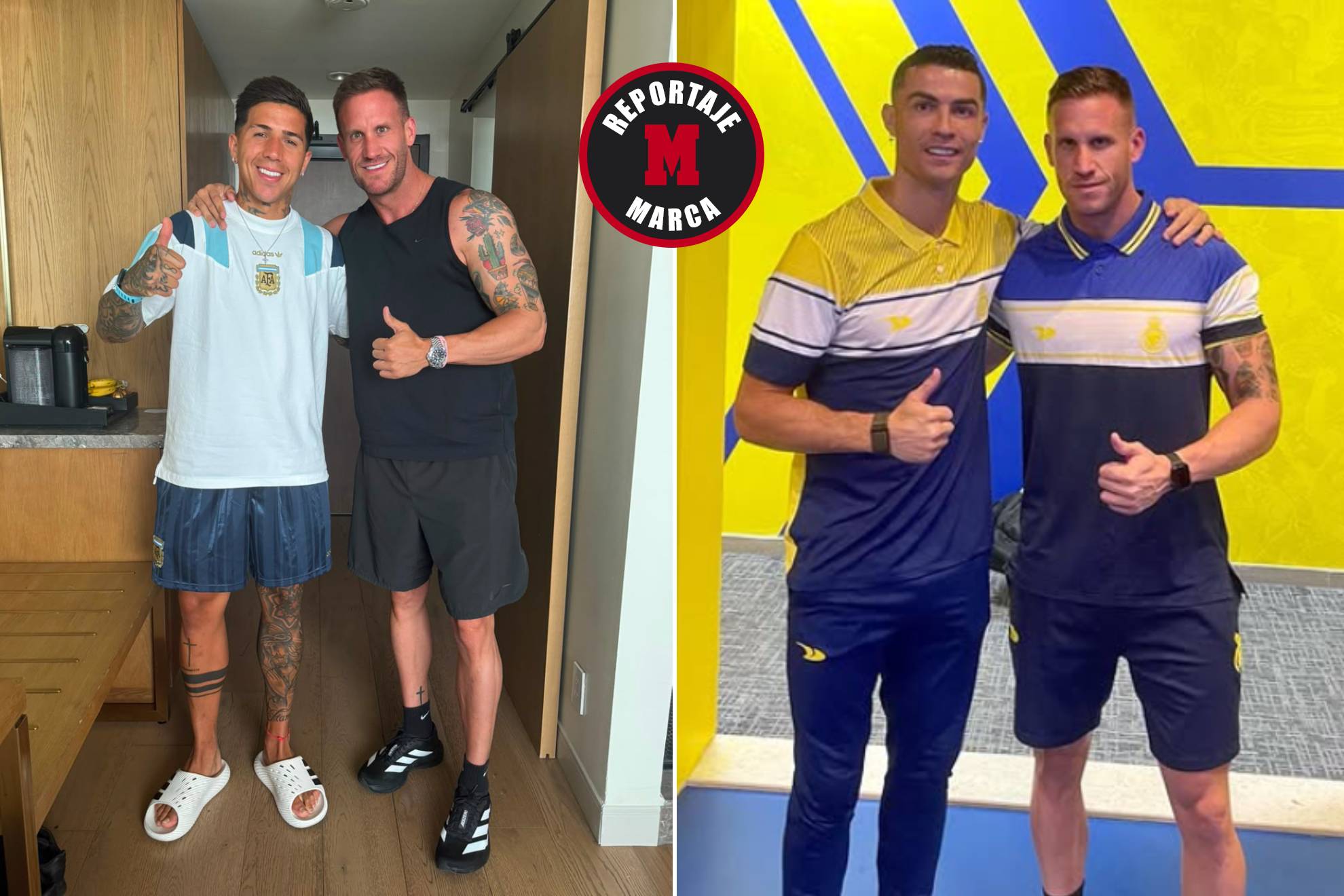 José Blesa junto a Enzo Fernández y Cristiano Ronaldo.