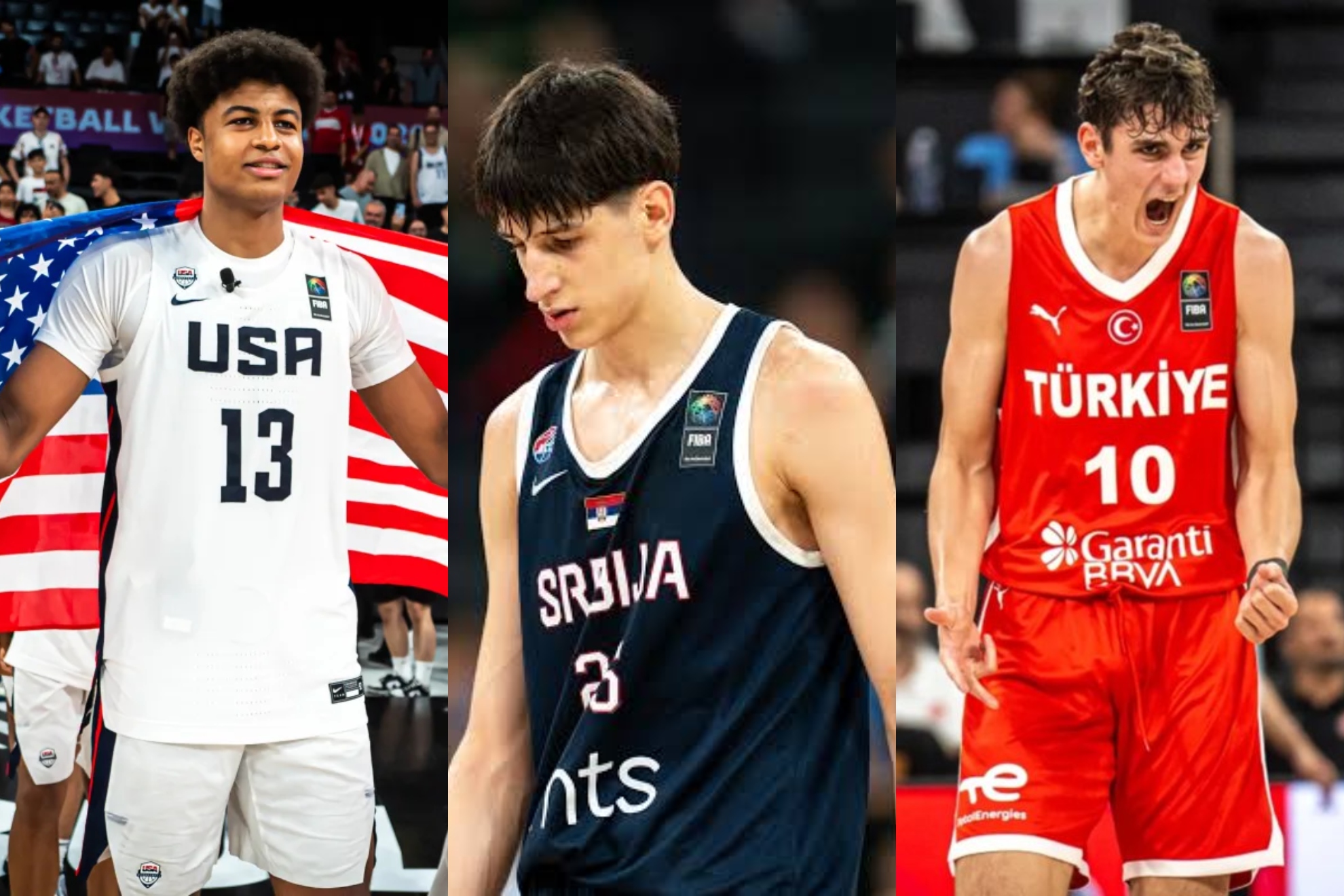 Boumtje-Boumtje, Kusturica y Kutluay, con sus selecciones durante el Mundial U17.