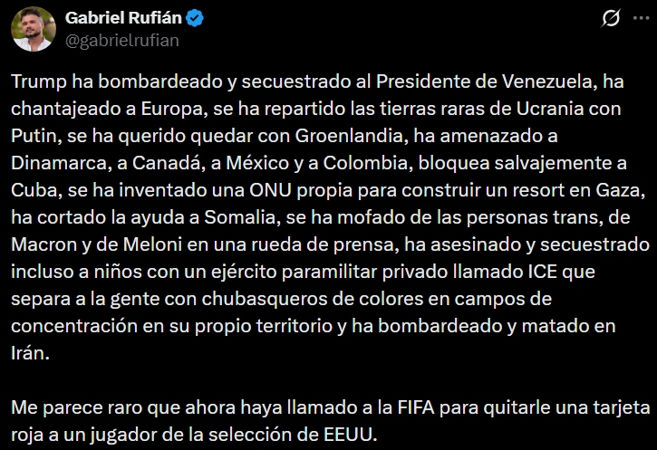 El tuit de Rufián al respecto.