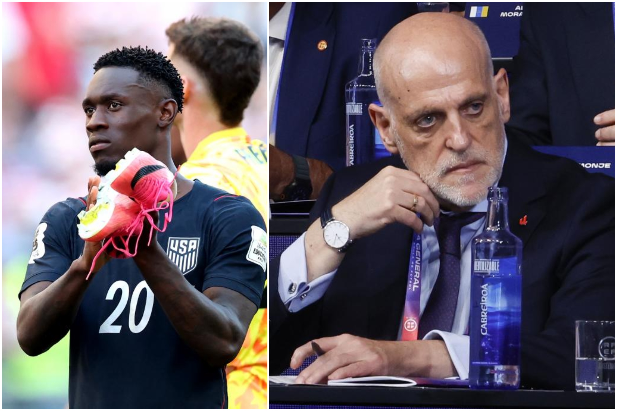 Un montaje con una imagen de Balogun y otra de Javier Tebas.