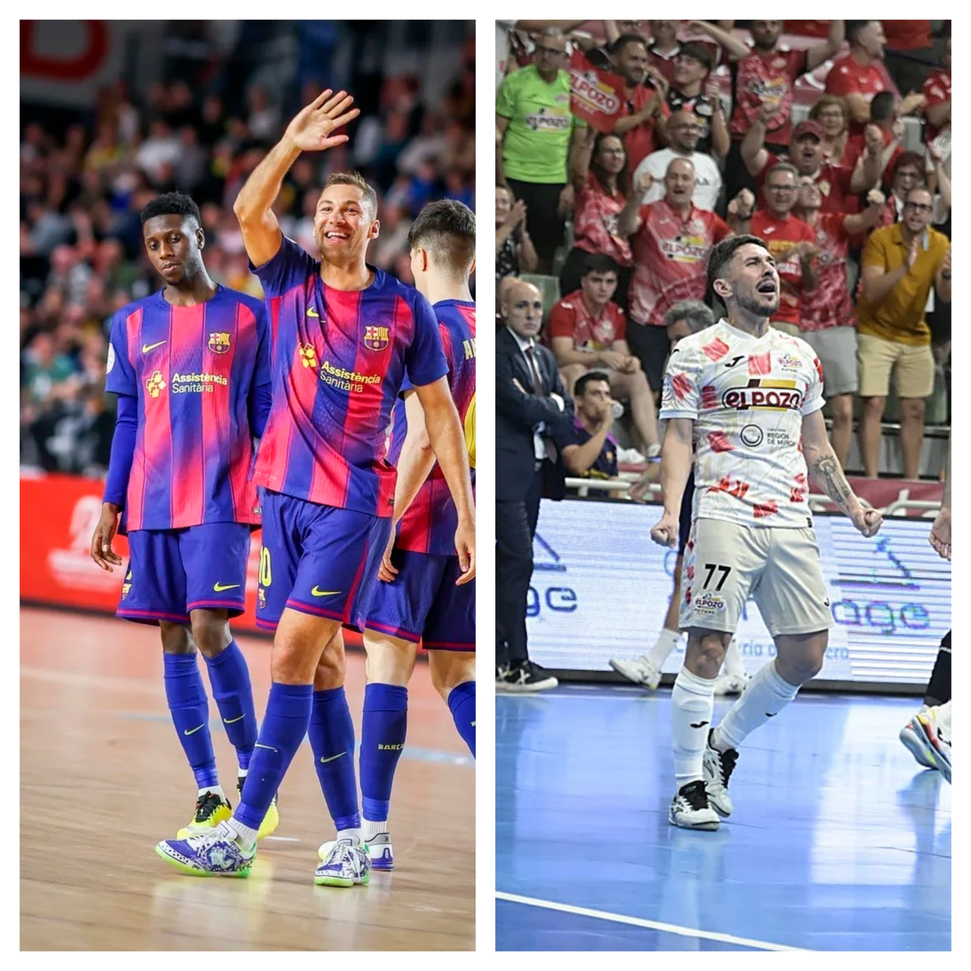 Celebración del F. C. Barcelona y de ElPozo Murcia BARÇA FÚTBOL SALA / PASCU MÉNDEZ (ELPOZO MURCIA)