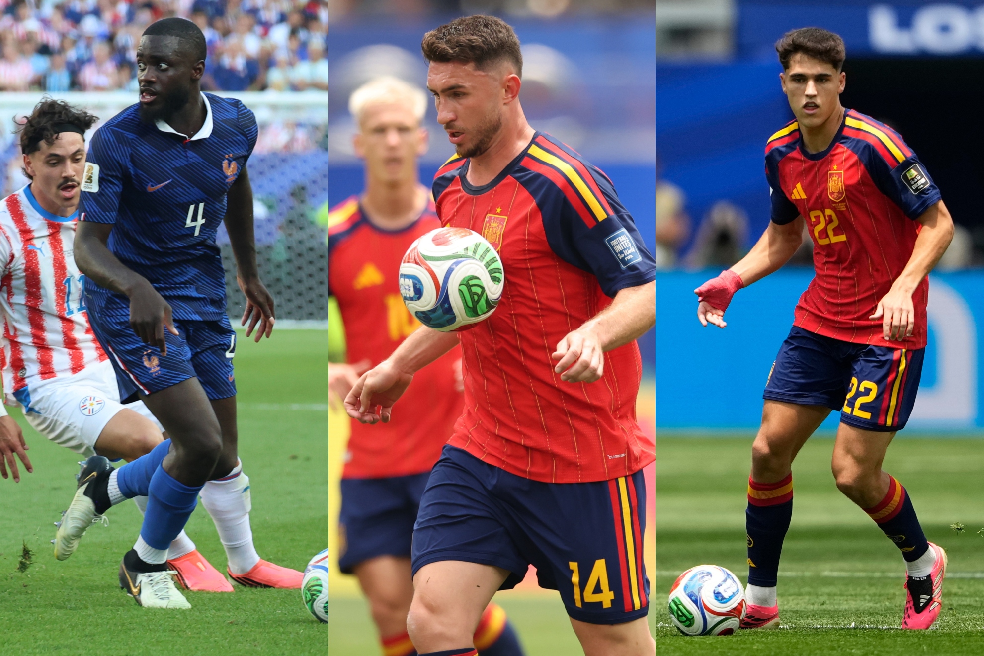 Dayot Upamecano, Aymeric Laporte y Pau Cubarsí