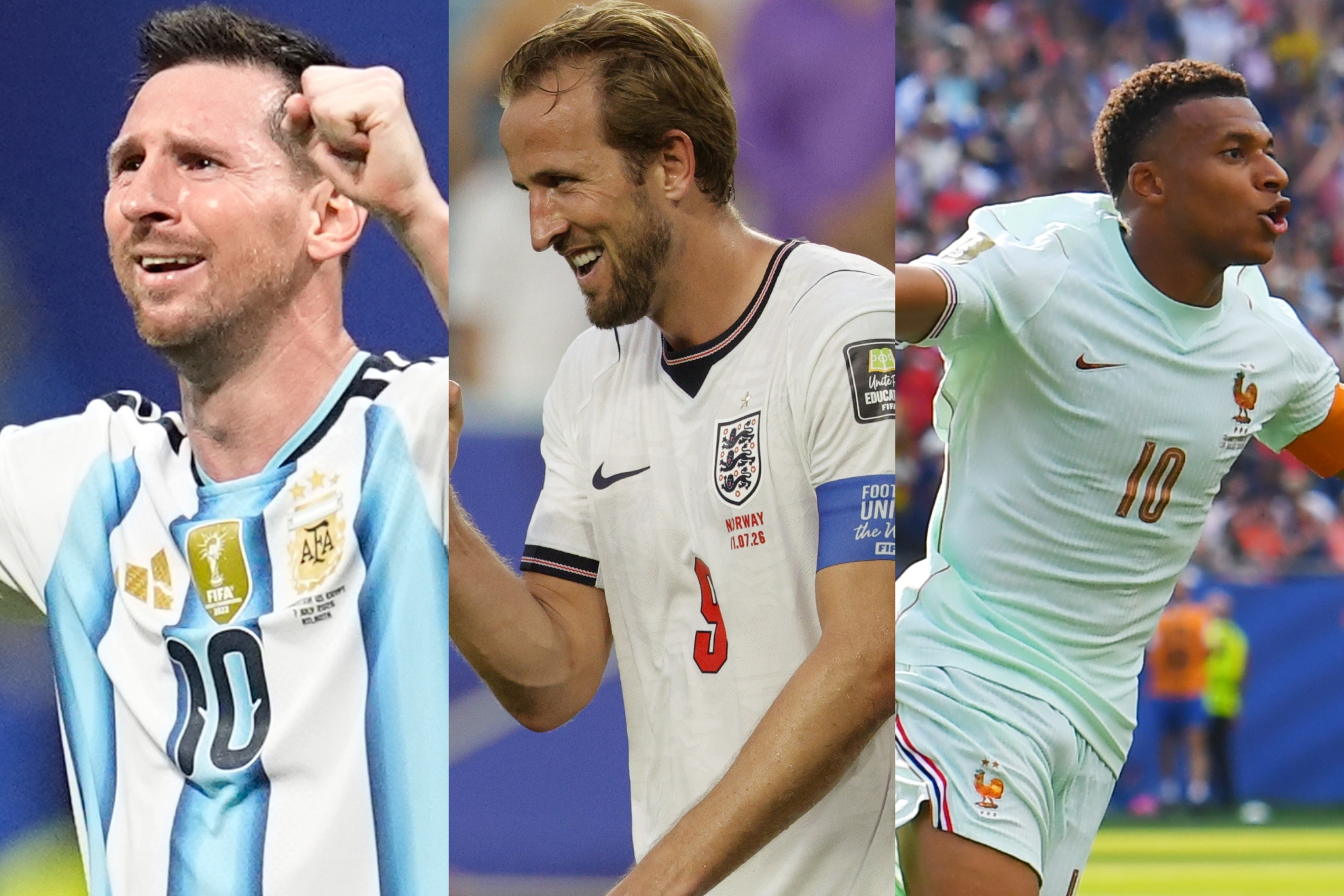Lionel Messi, Harry Kane y Kylian Mbappé