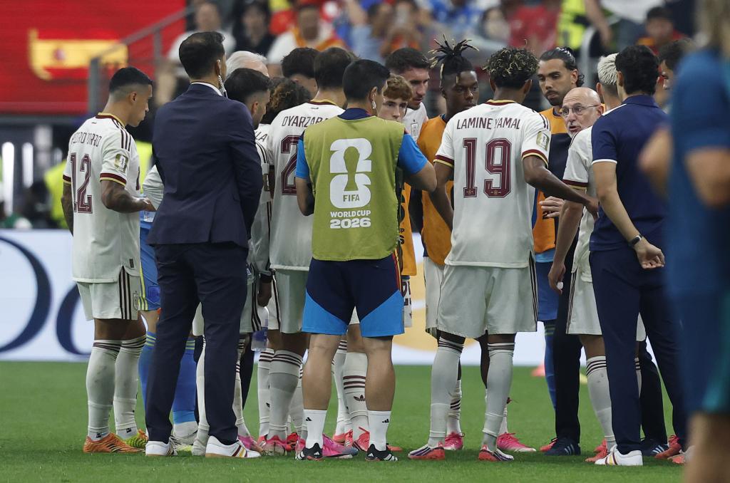 España en una pausa de hidratación ante Portugal