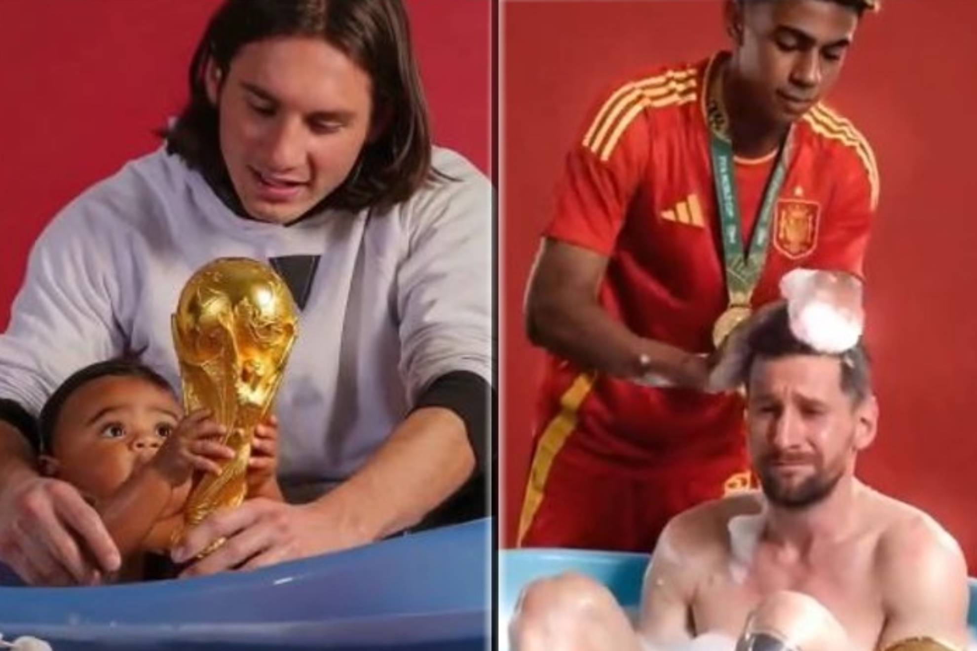 La IA reinventa el baño de Messi a Lamine Yamal tras ganar España el Mundial a Argentina