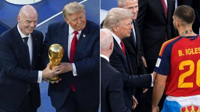 Trump, en el momento del saludo a los jugadores de España.