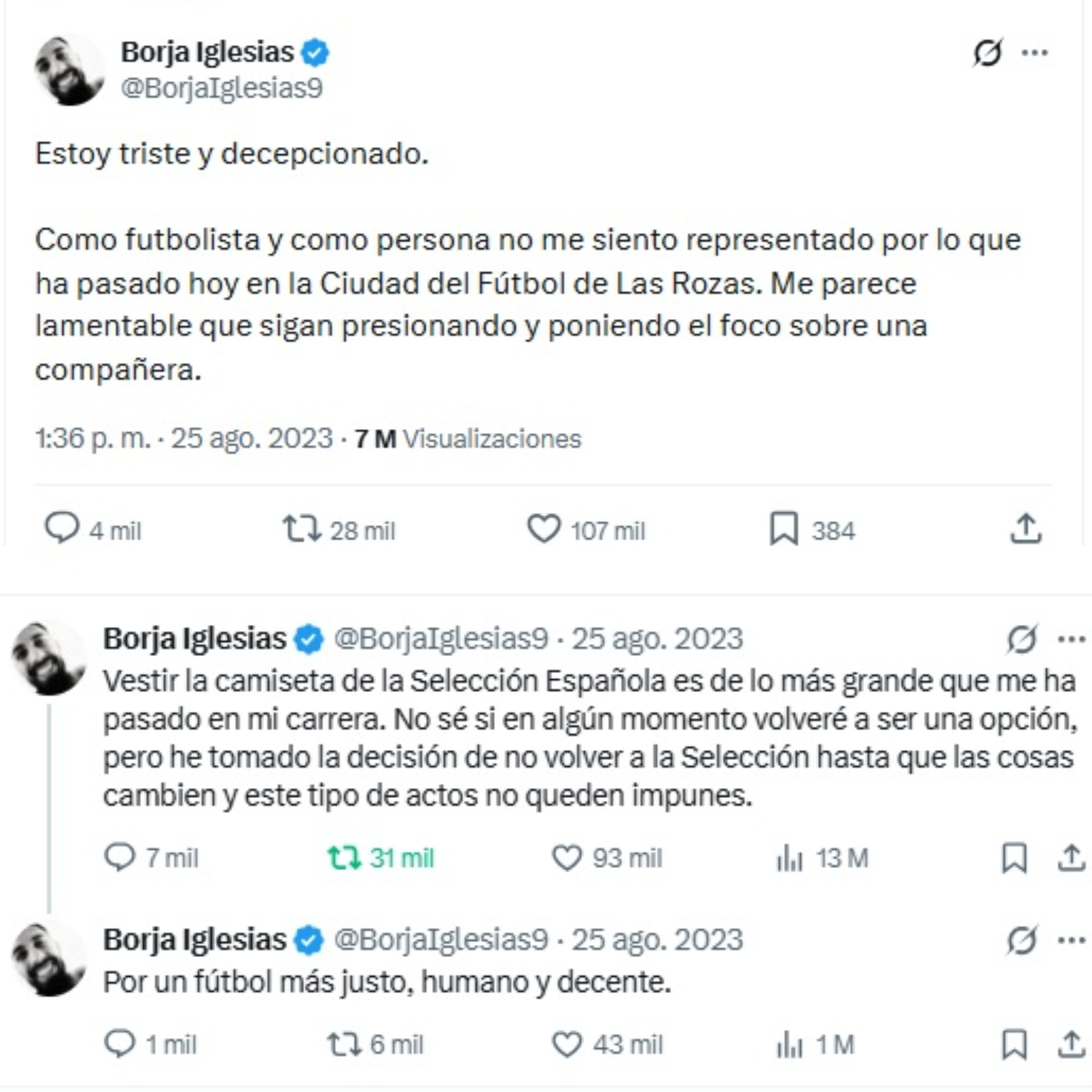 La publicación de Borja Iglesias en 2023