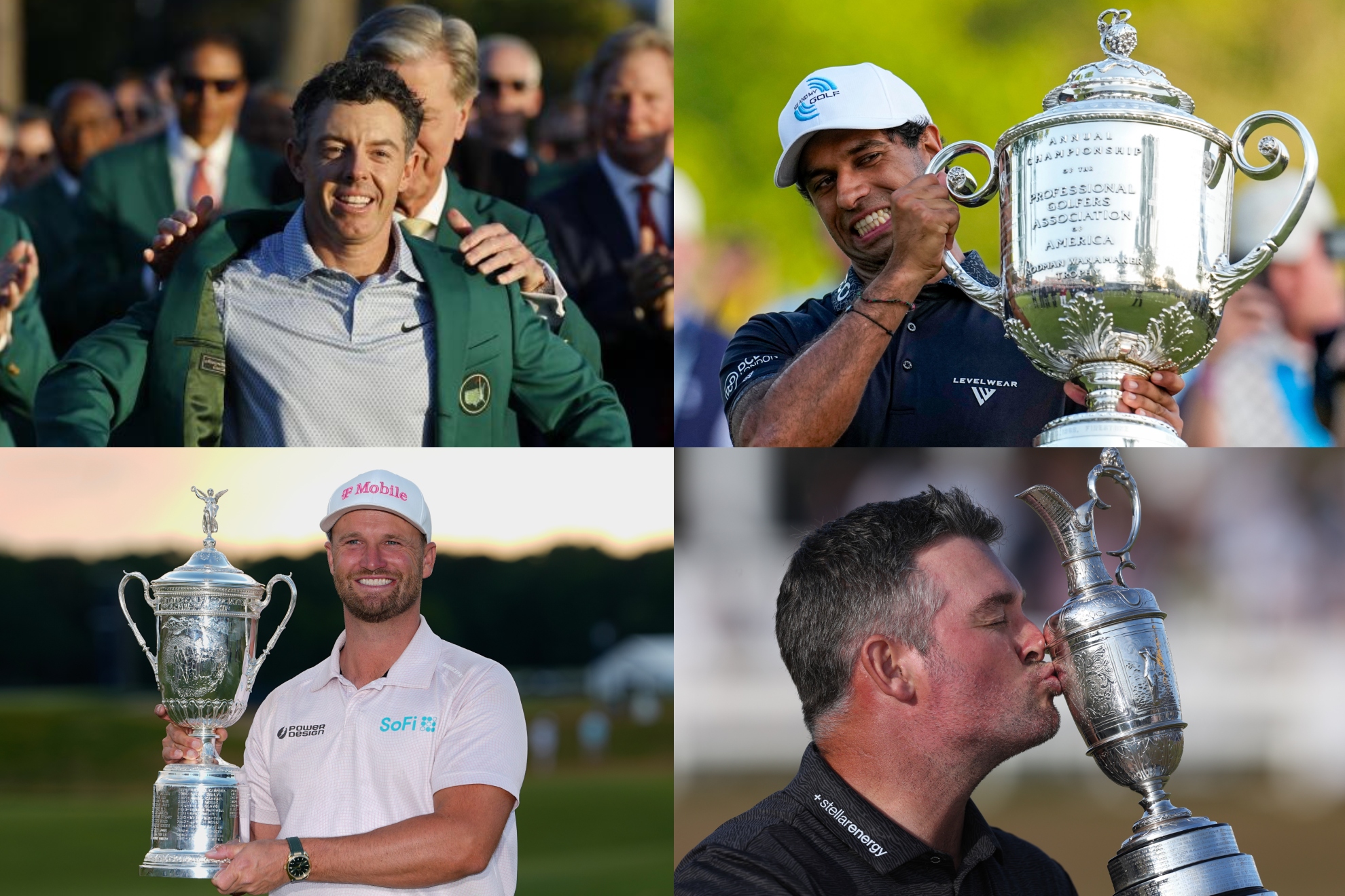 Los cuatro vencedores de los Majors en 2026: McIlroy, Rai, Clark y Fox.