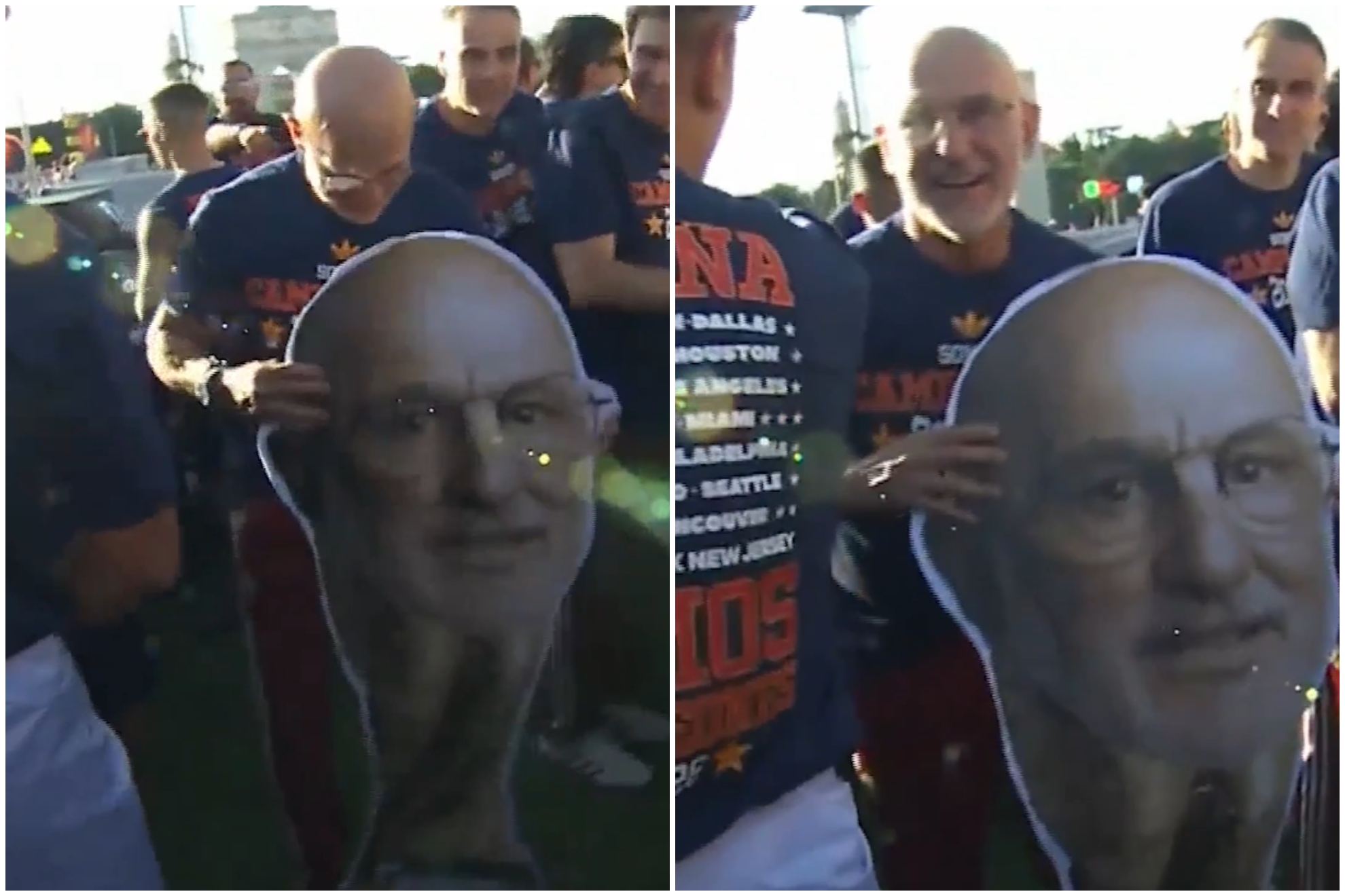 Luis de la Fuente con una pancarta con su cara