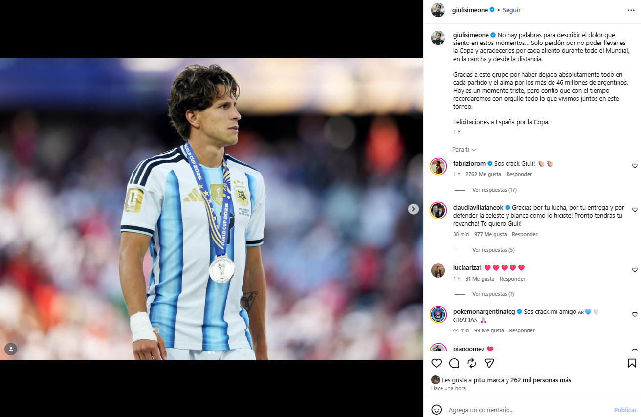 El 'post' de Giuliano Simeone.