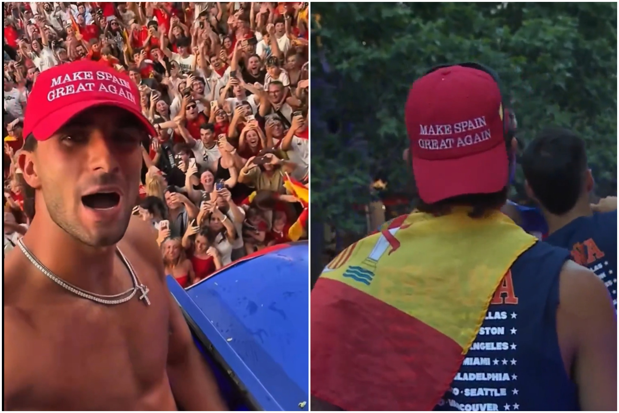 La gorra de Ferran Torres durante la celebración del Mundial
