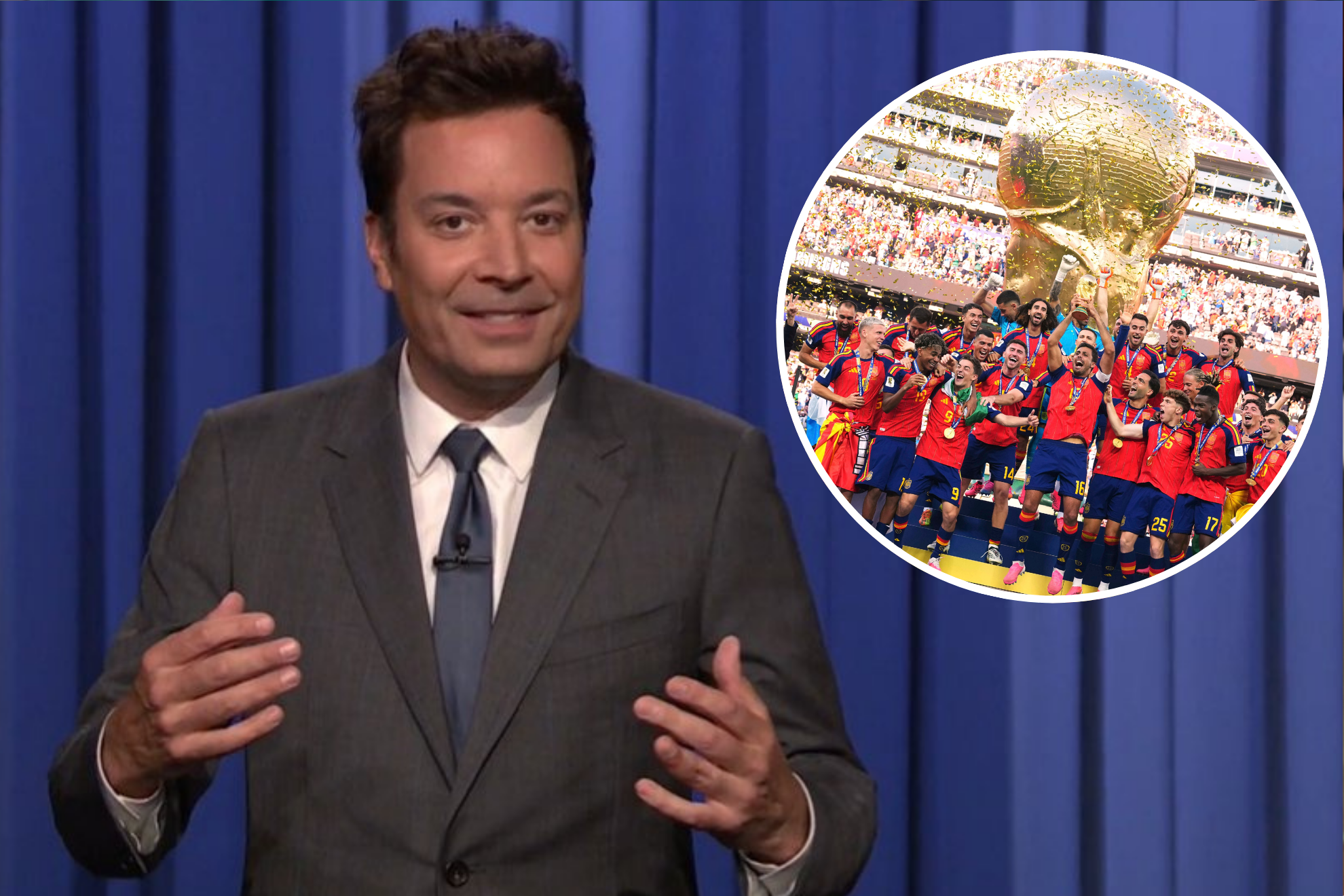 Jimmy Fallon se rinde ante España por su segundo Mundial: "¡Ojalá celebrarlo en Barcelona corriendo delante de los toros!"