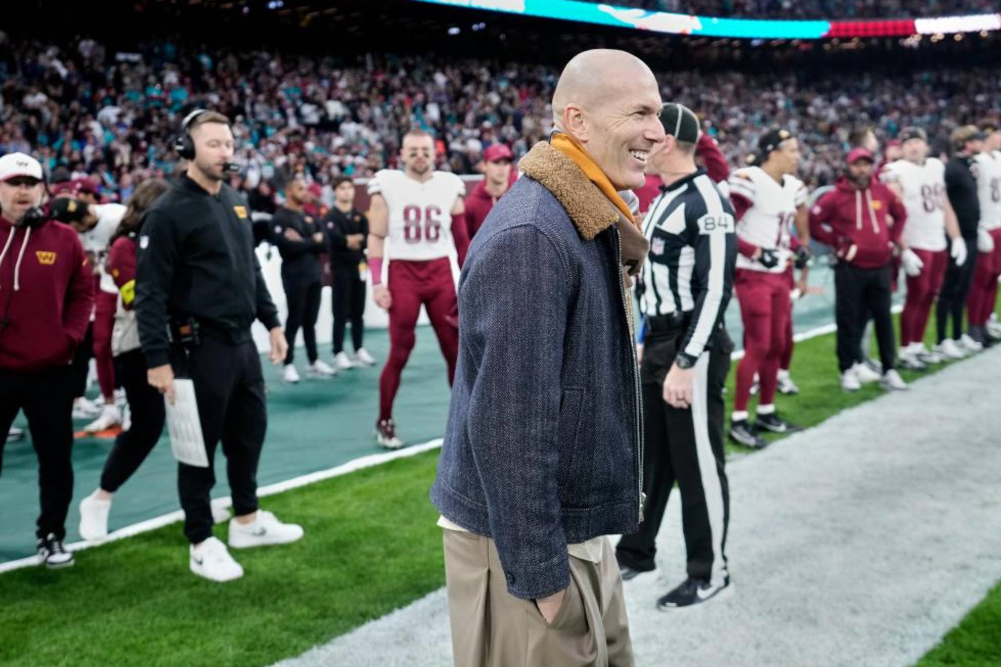Zidane, en el partido de la NFL celebrado en el Bernabéu.