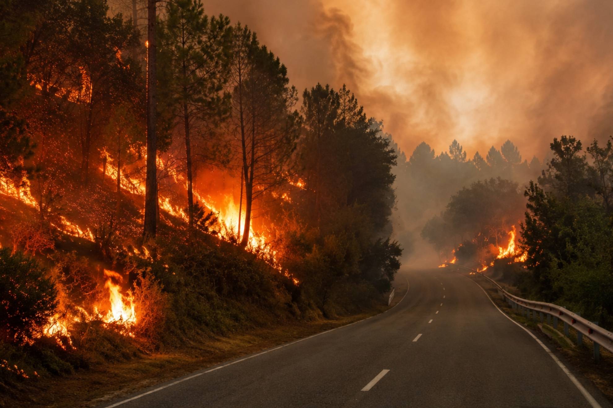 Los incendios están comprometiendo mucho la movilidad. Imagen generada por IA.