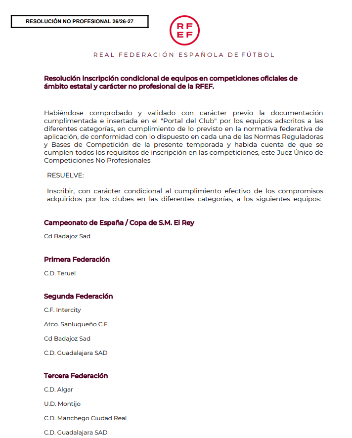 El comunicado de la RFEF