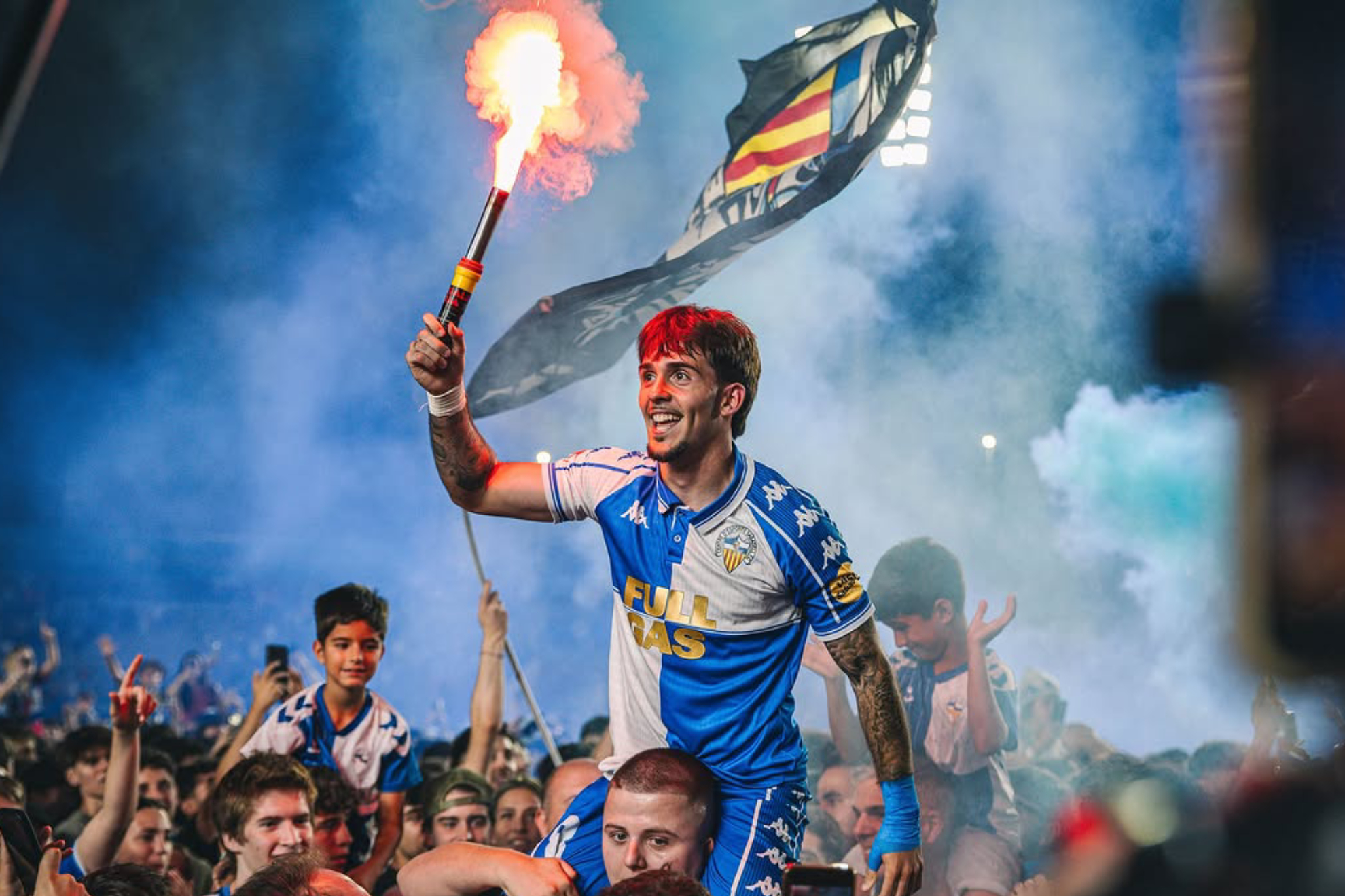 Xavi Moreno en la celebración del ascenso del Sabadell