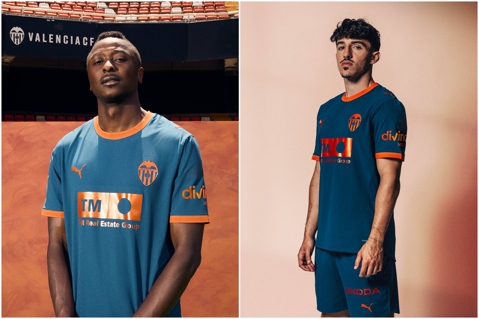 Sadiq y Diego López posan con la segunda equipación del Valencia. VALENCIA CF