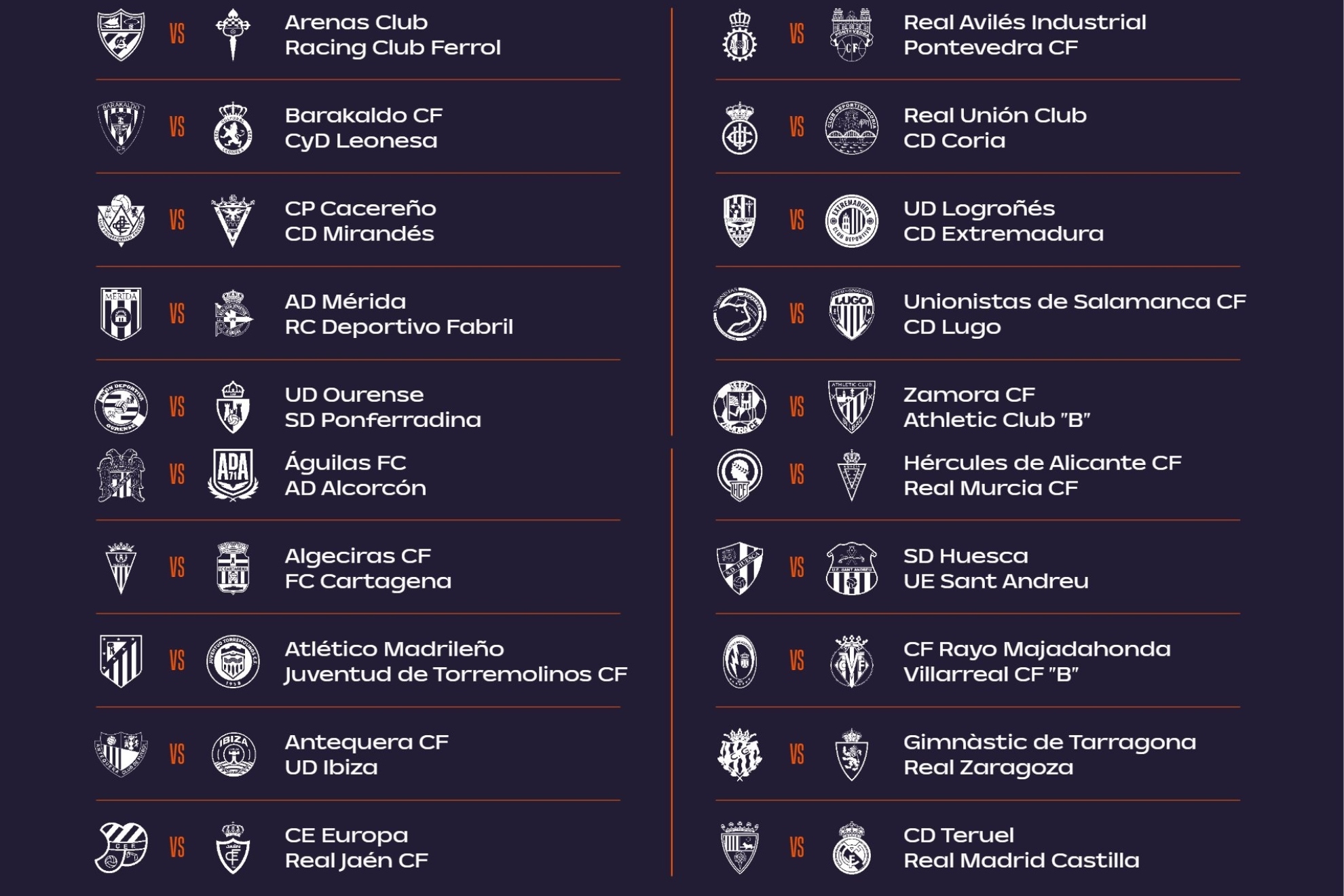 Los 20 encuentros de la primera jornada de la 26-27 de Primera RFEF Primera Federación en X