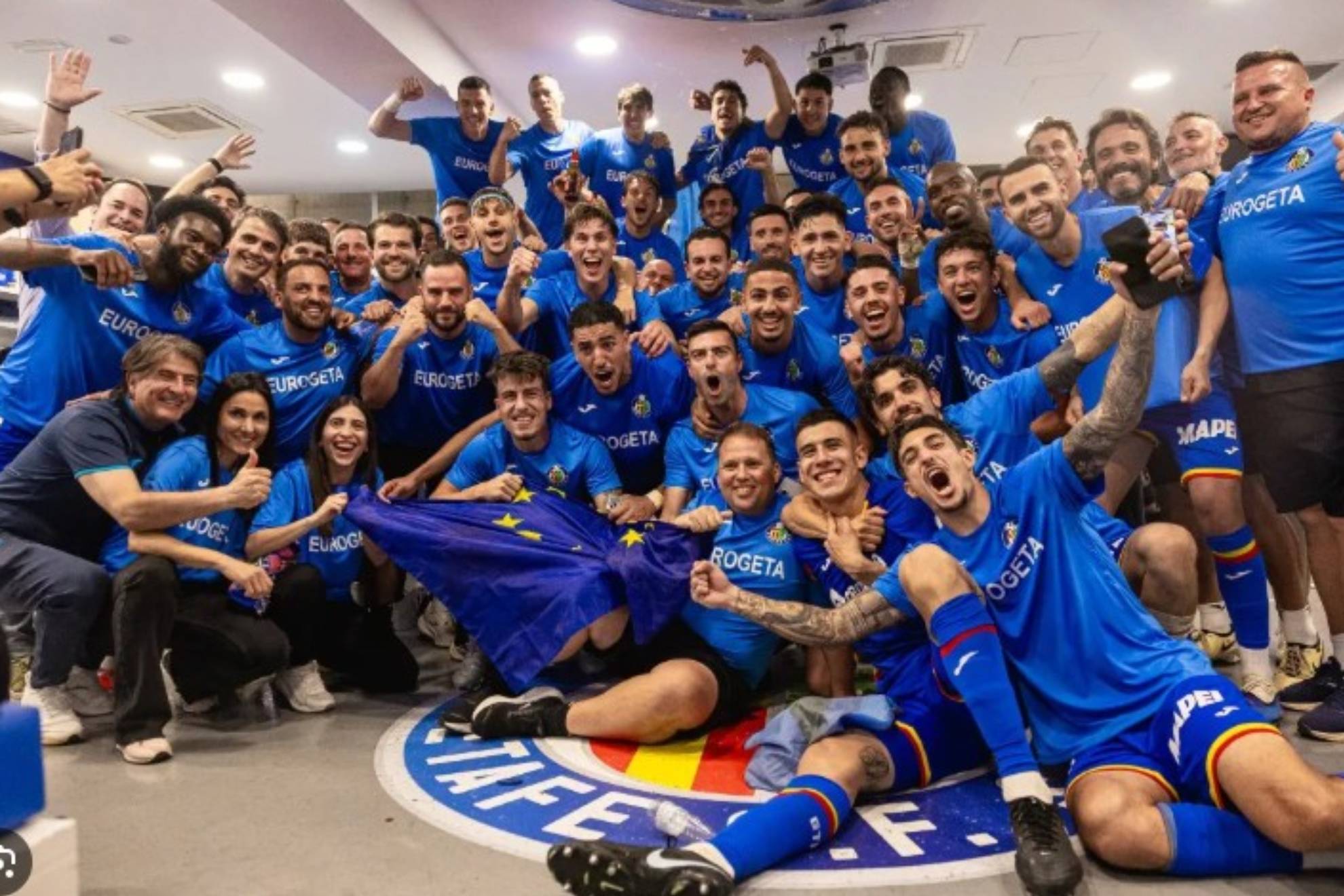 Una imagen del vestuario del Getafe tras clasificarse para Europa GETAFE CF