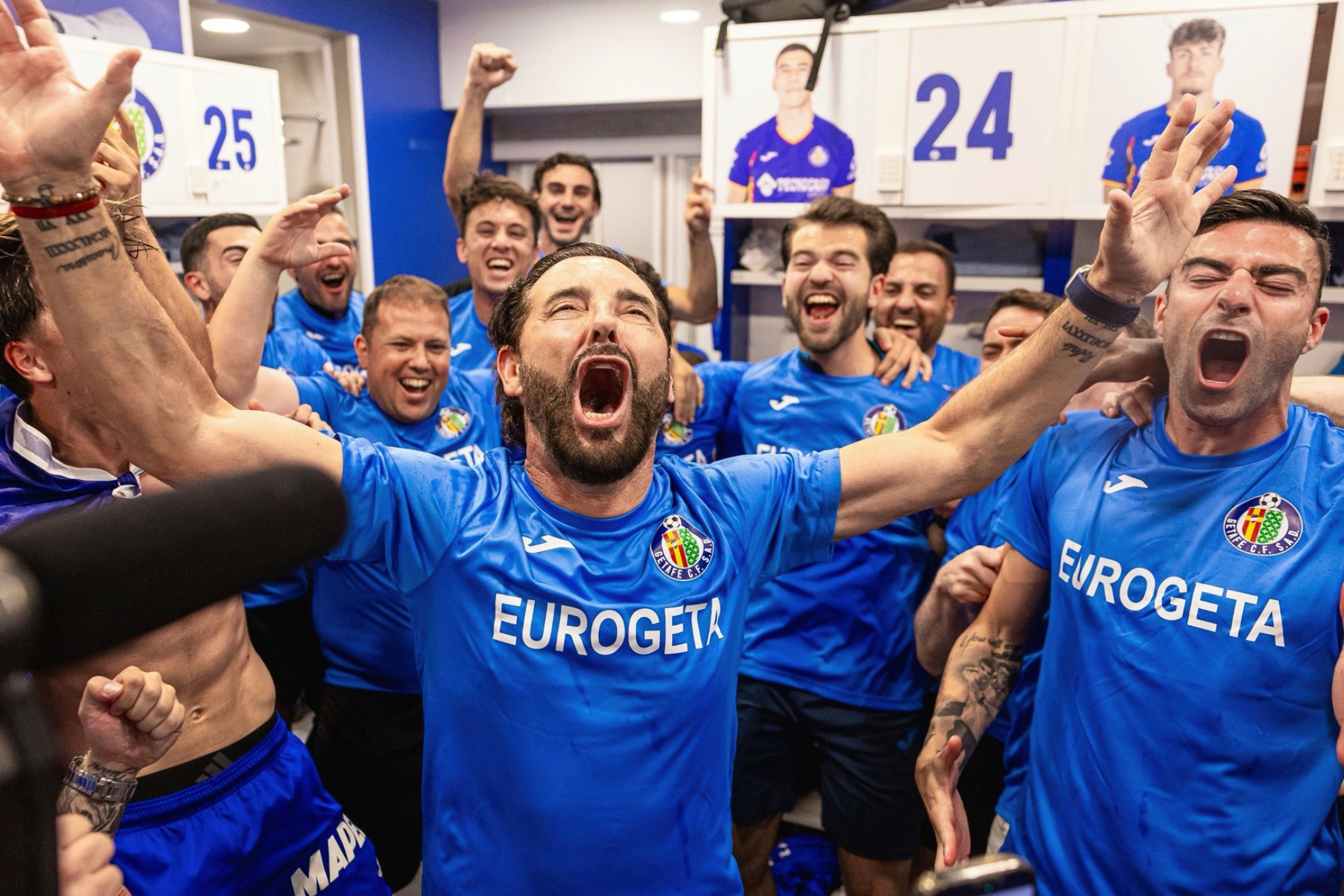 Bordalás, celebrando la clasificación del Getafe para Europa.