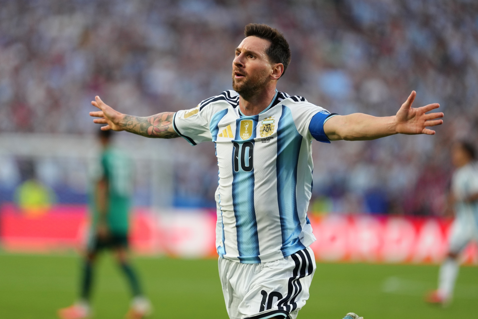 Messi celebra un gol en el Mundial. LA PRESSE