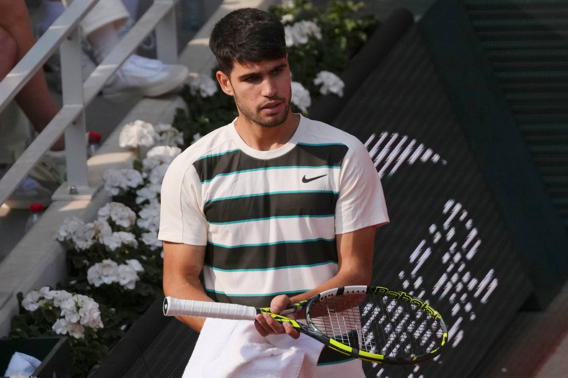 Carlos Alcaraz, durante la final de Roland Garros ante Sinner de 2025..