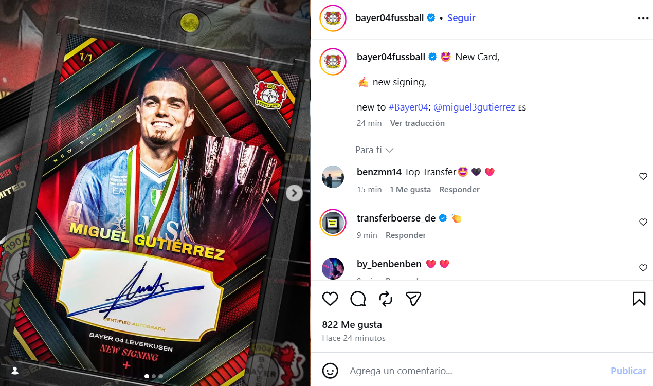 El Bayer Leverkusen presume del fichaje de Miguel Gutiérrez.