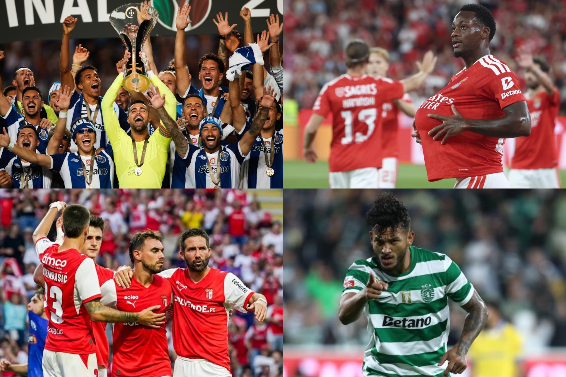 Los jugadores de Oporto, Benfica, Braga y Sporting CP, celebrando.
