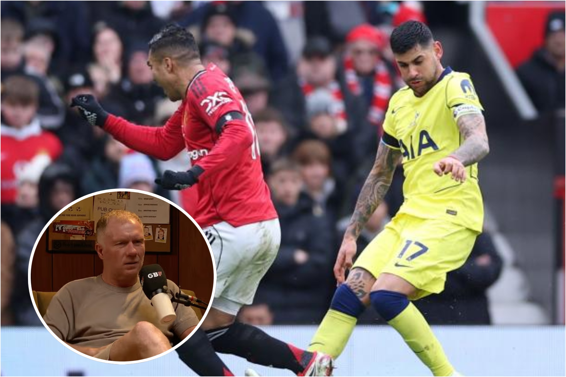 Casemiro y Cuti Romero en un duelo entre el United y el Tottenham del curso 25/26